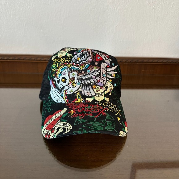 Christian Audigier Don Ed Hardy Hat Cap Snap Back Love Kills Trucker Mesh Jewels - Picture 2 of 9